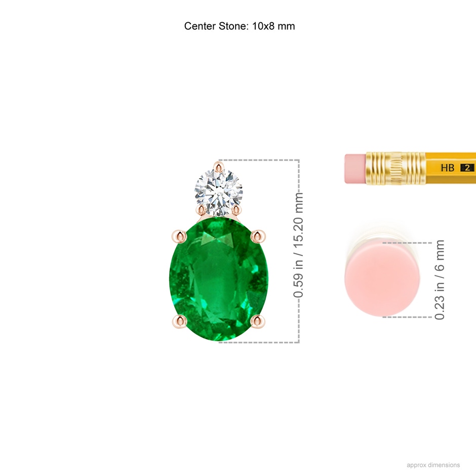 10x8mm AAAA Oval Emerald Solitaire Pendant with Diamond in Rose Gold ruler