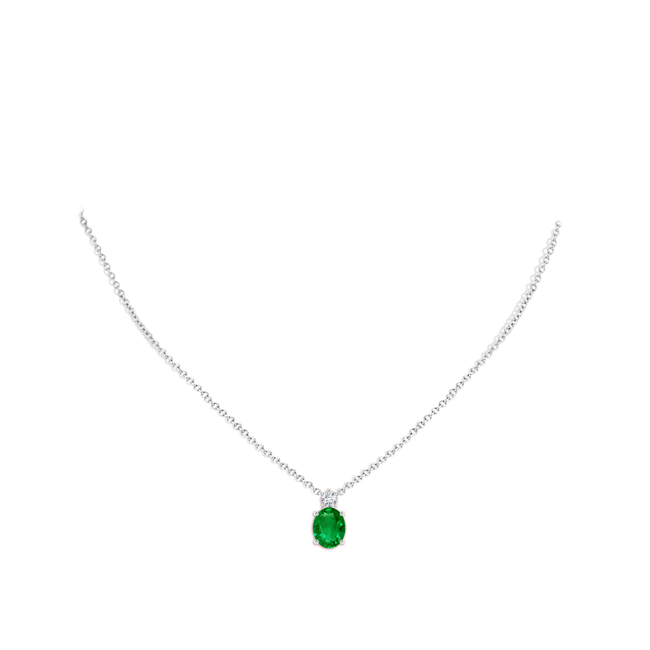 10x8mm AAAA Oval Emerald Solitaire Pendant with Diamond in White Gold pen