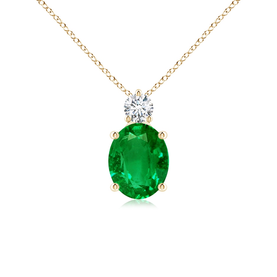 10x8mm AAAA Oval Emerald Solitaire Pendant with Diamond in Yellow Gold 