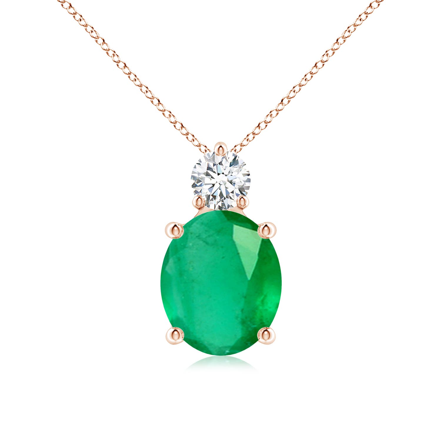 12x10mm A Oval Emerald Solitaire Pendant with Diamond in Rose Gold
