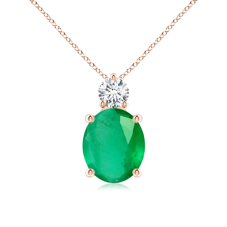 12x10mm A Oval Emerald Solitaire Pendant with Diamond in Rose Gold 