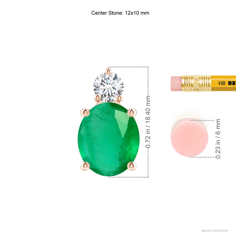 12x10mm A Oval Emerald Solitaire Pendant with Diamond in Rose Gold ruler