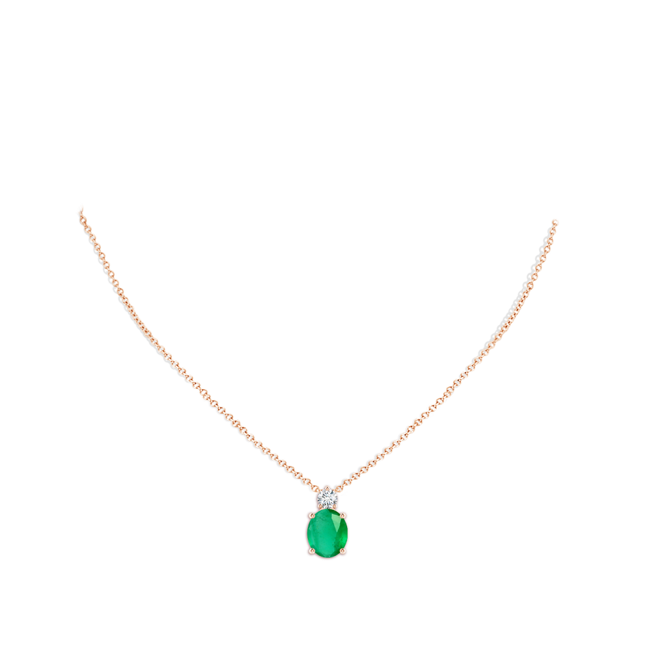 12x10mm A Oval Emerald Solitaire Pendant with Diamond in Rose Gold pen