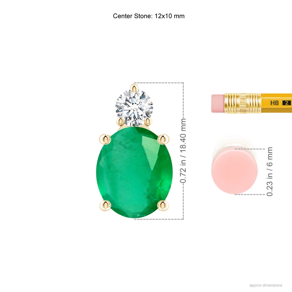 12x10mm A Oval Emerald Solitaire Pendant with Diamond in Yellow Gold ruler