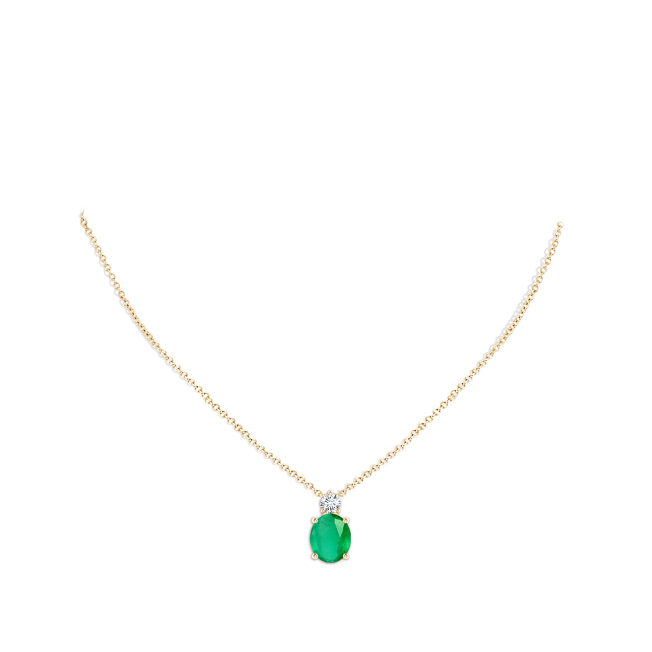 12x10mm A Oval Emerald Solitaire Pendant with Diamond in Yellow Gold pen