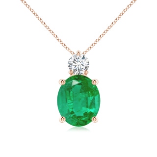 12x10mm AA Oval Emerald Solitaire Pendant with Diamond in Rose Gold