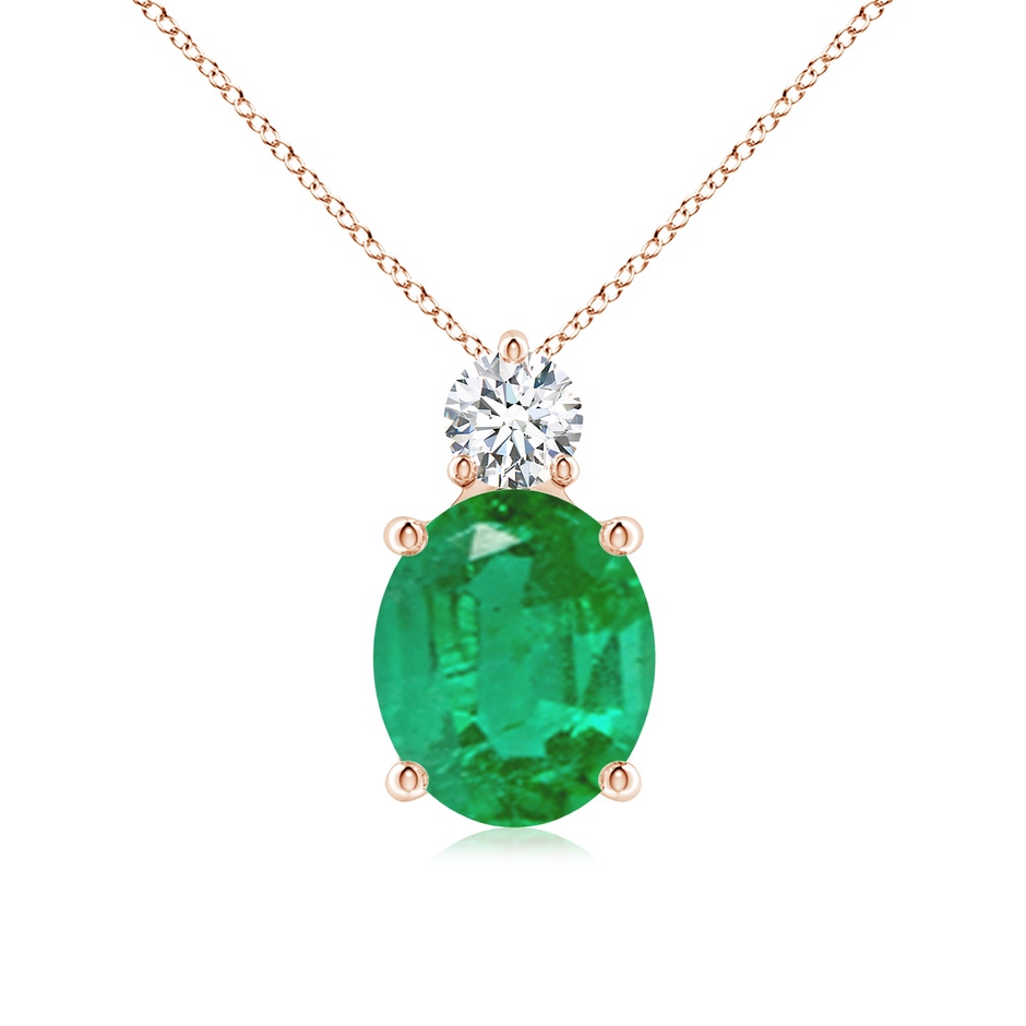 12x10mm AA Oval Emerald Solitaire Pendant with Diamond in Rose Gold 