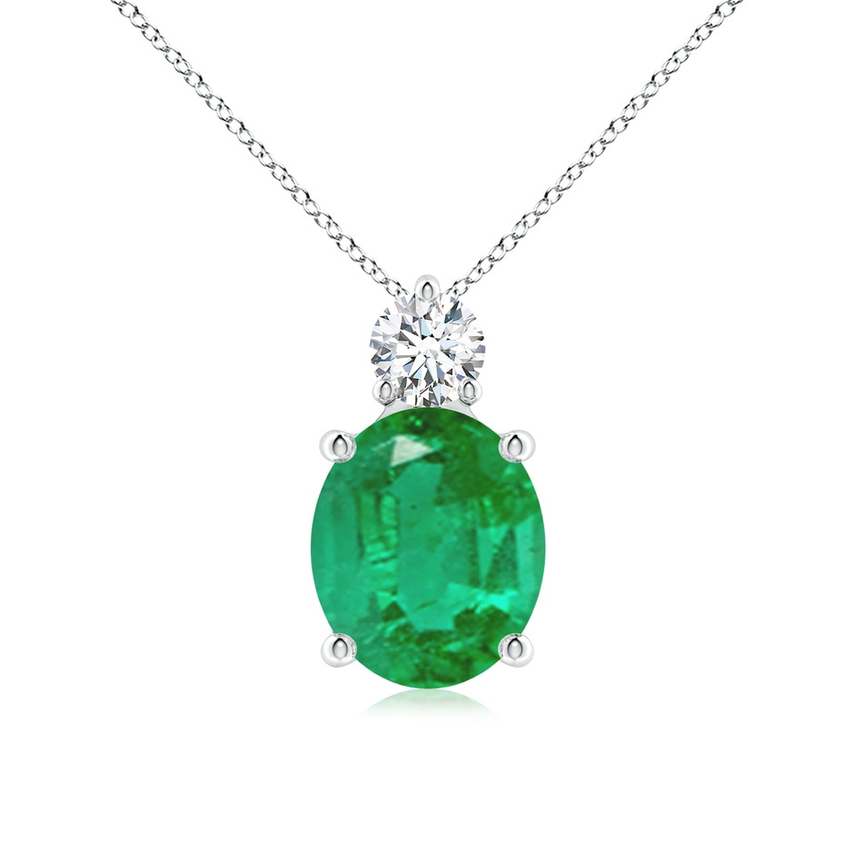 12x10mm AA Oval Emerald Solitaire Pendant with Diamond in S999 Silver 