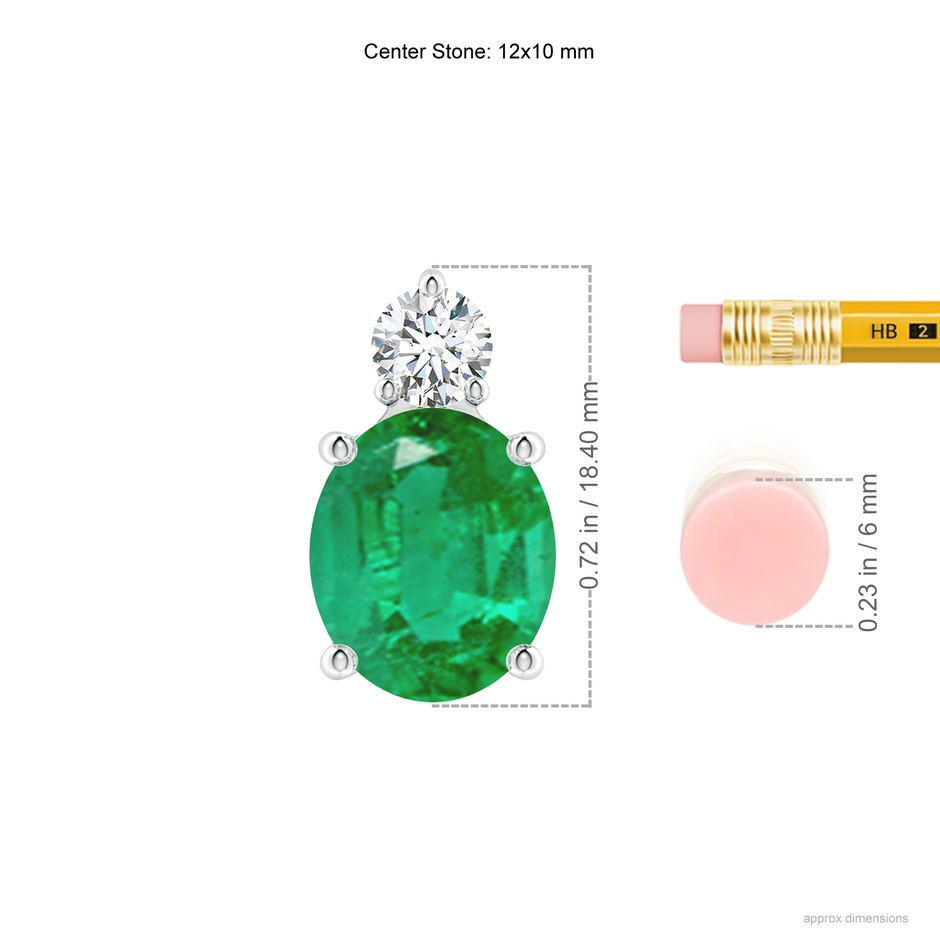 12x10mm AA Oval Emerald Solitaire Pendant with Diamond in S999 Silver ruler