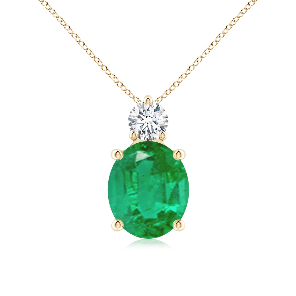 12x10mm AA Oval Emerald Solitaire Pendant with Diamond in Yellow Gold 