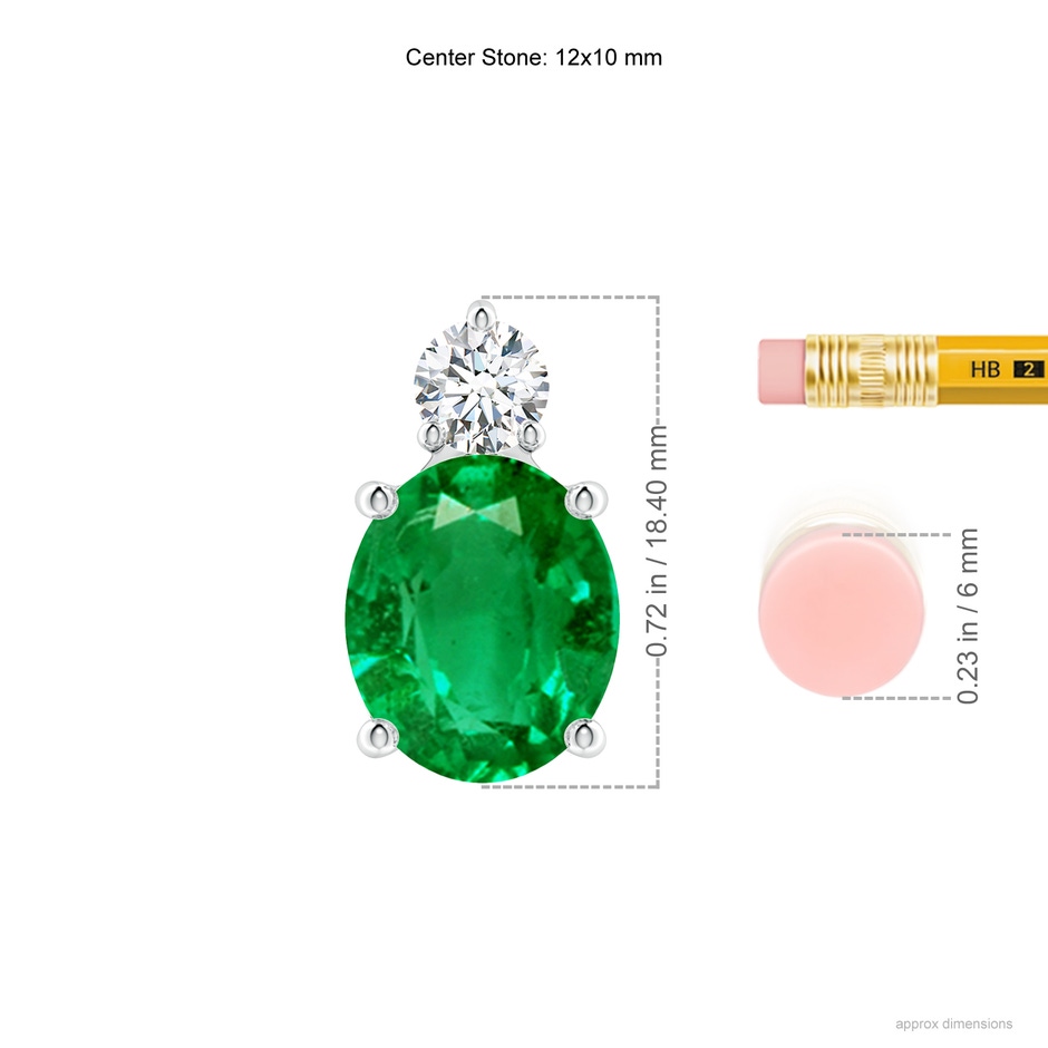 12x10mm AAA Oval Emerald Solitaire Pendant with Diamond in P950 Platinum ruler