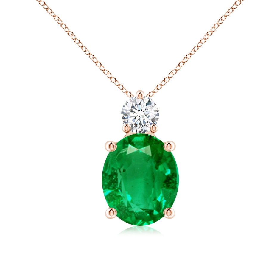 12x10mm AAA Oval Emerald Solitaire Pendant with Diamond in Rose Gold 