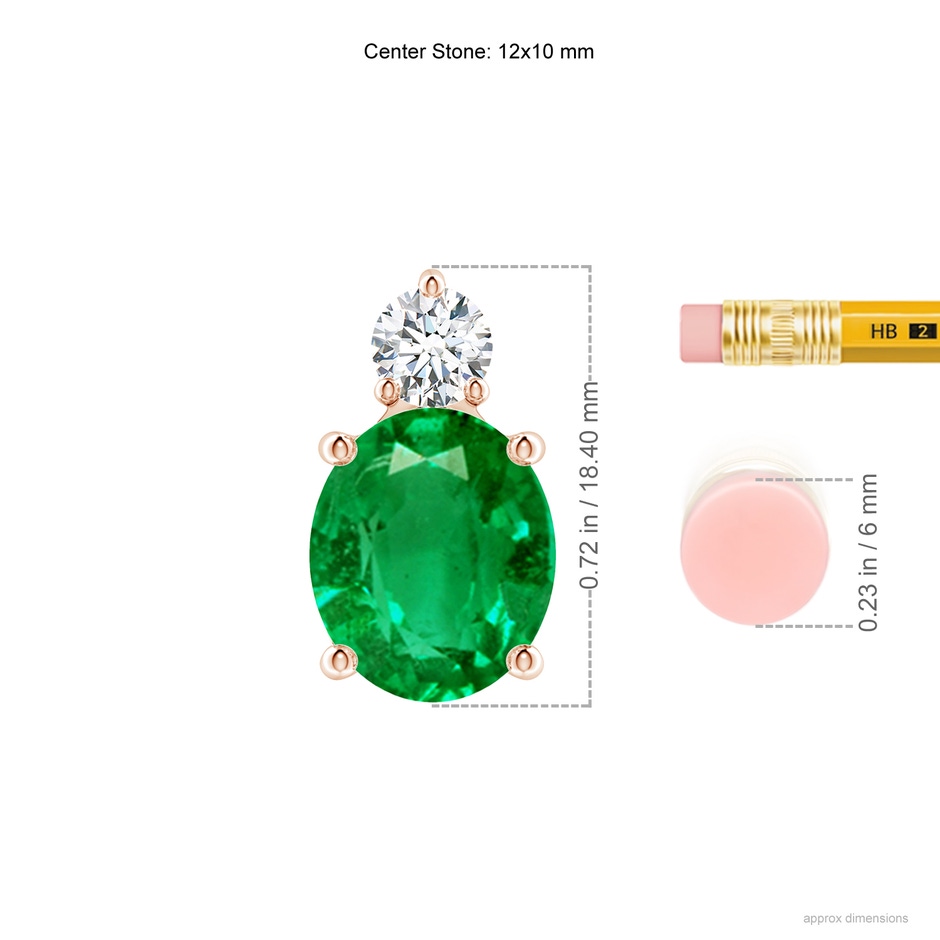 12x10mm AAA Oval Emerald Solitaire Pendant with Diamond in Rose Gold ruler