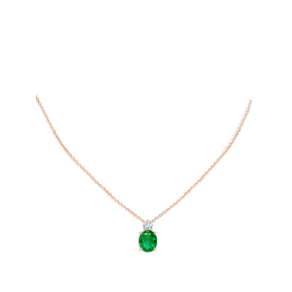 12x10mm AAA Oval Emerald Solitaire Pendant with Diamond in Rose Gold pen