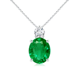 12x10mm AAA Oval Emerald Solitaire Pendant with Diamond in S999 Silver