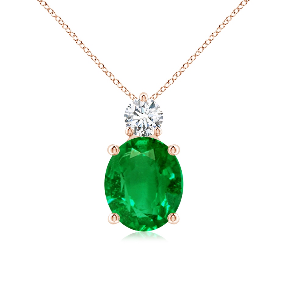 12x10mm AAAA Oval Emerald Solitaire Pendant with Diamond in Rose Gold 