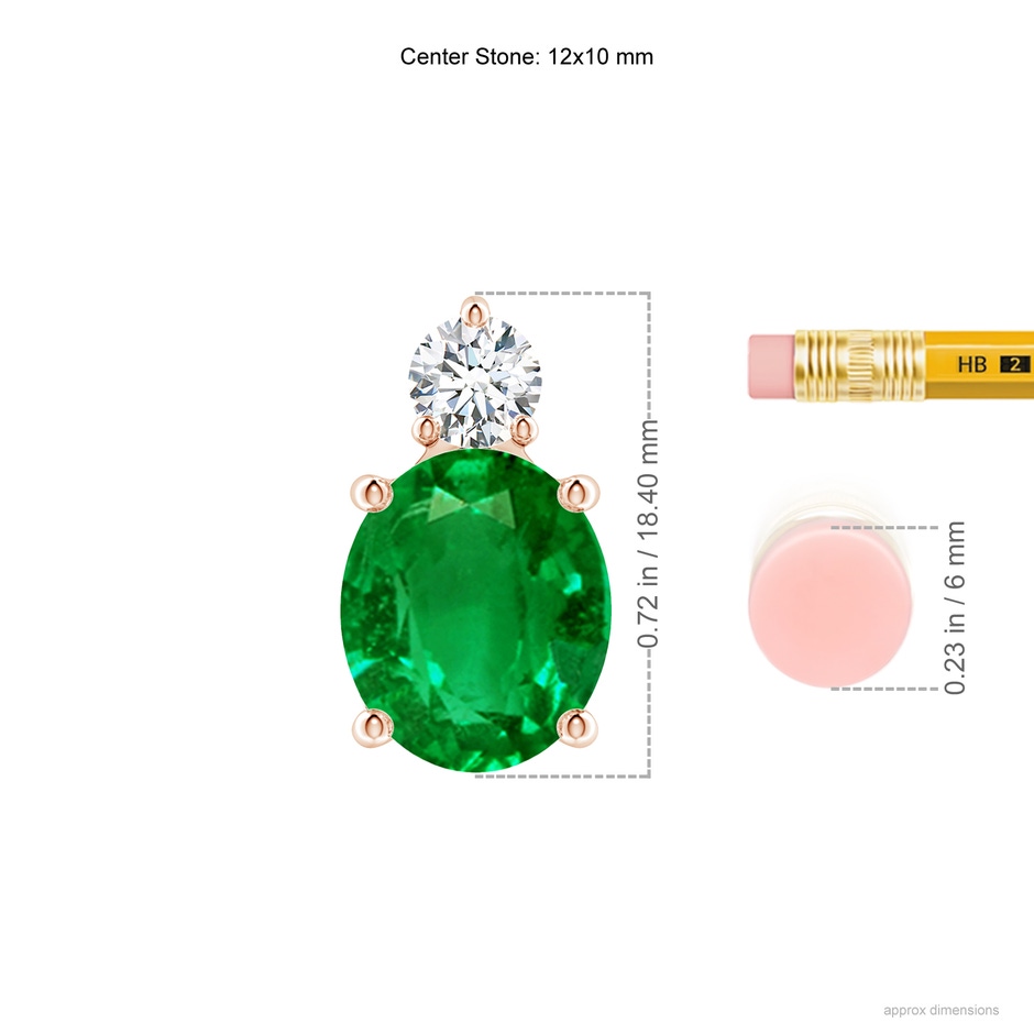 12x10mm AAAA Oval Emerald Solitaire Pendant with Diamond in Rose Gold ruler