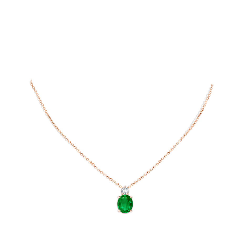 12x10mm AAAA Oval Emerald Solitaire Pendant with Diamond in Rose Gold pen
