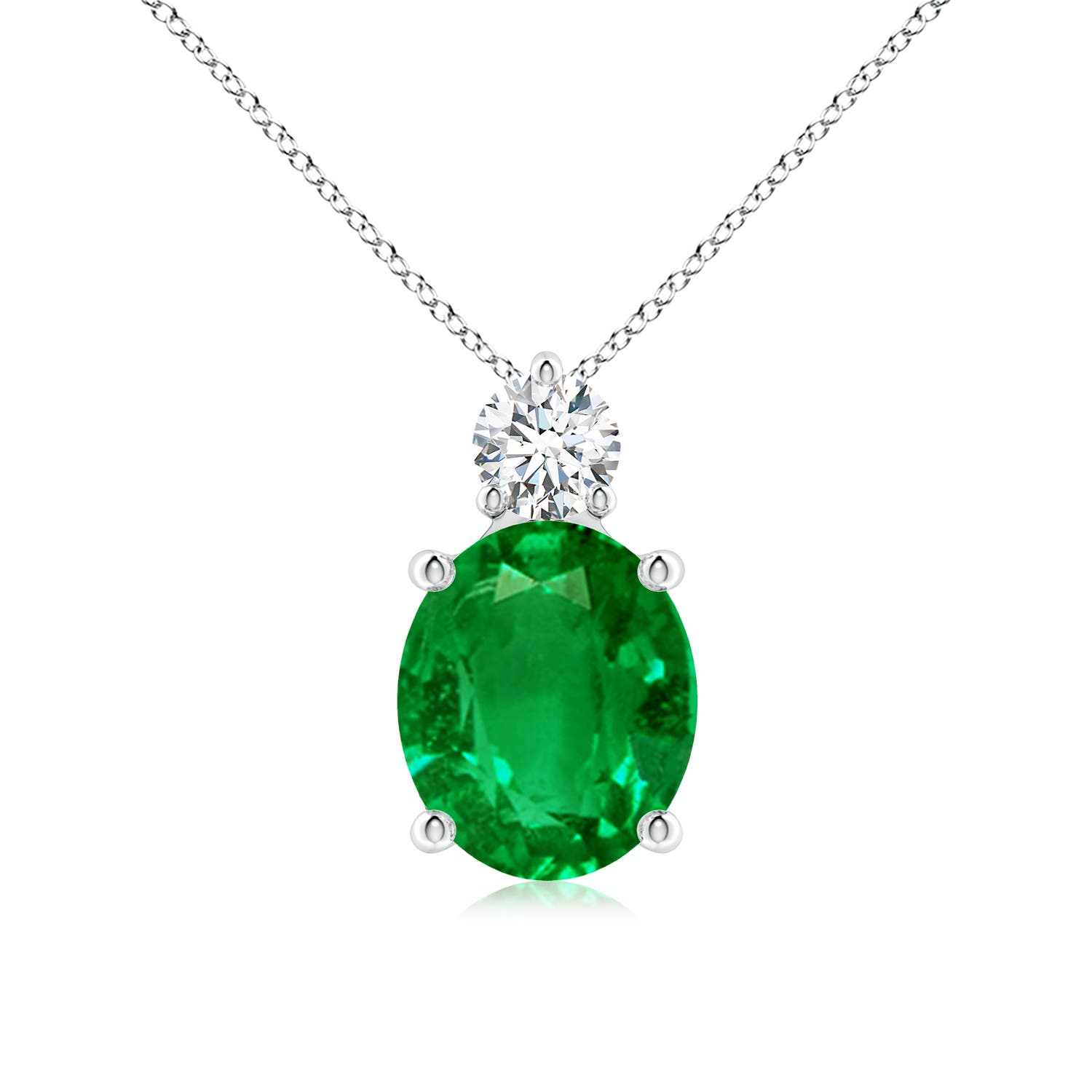 Angara 4.98 CTW Oval Emerald Solitaire Pendant with Diamond in 18K White Gold