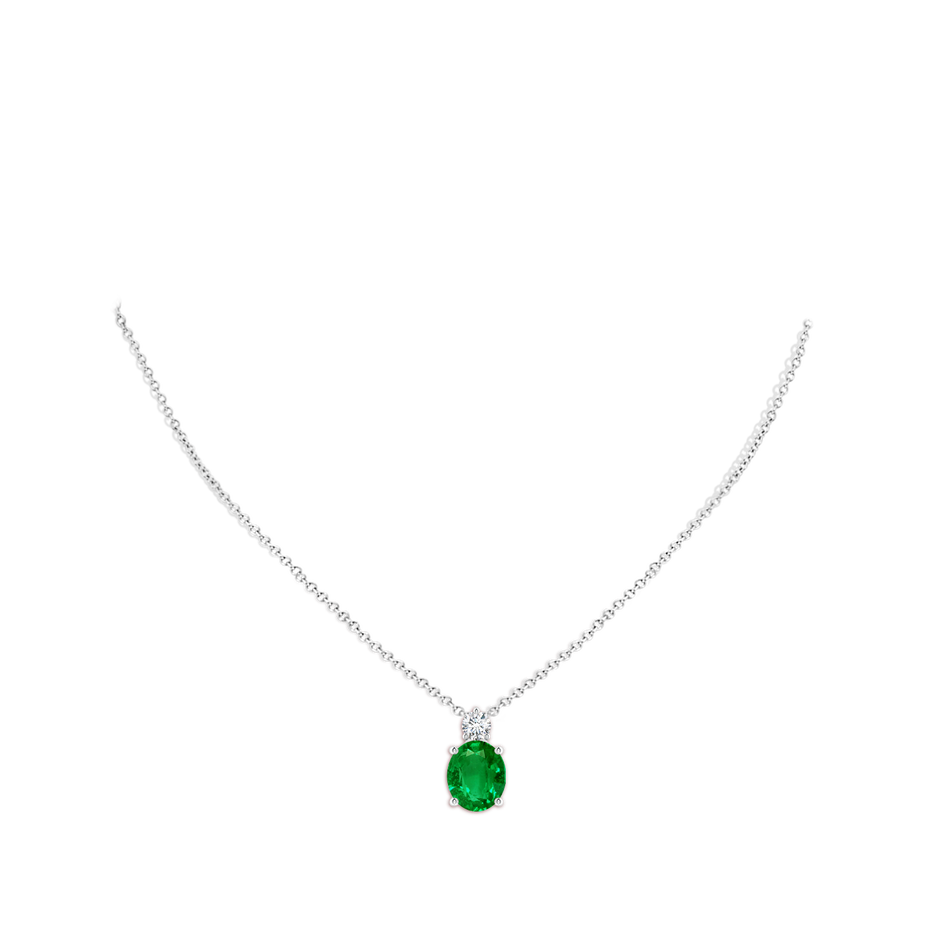 12x10mm AAAA Oval Emerald Solitaire Pendant with Diamond in White Gold pen