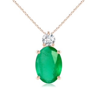 14x10mm A Oval Emerald Solitaire Pendant with Diamond in Rose Gold