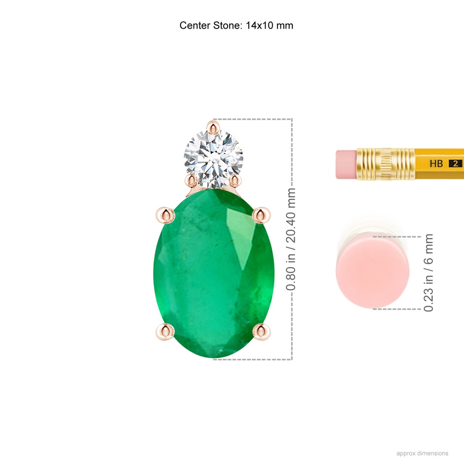 14x10mm A Oval Emerald Solitaire Pendant with Diamond in Rose Gold ruler
