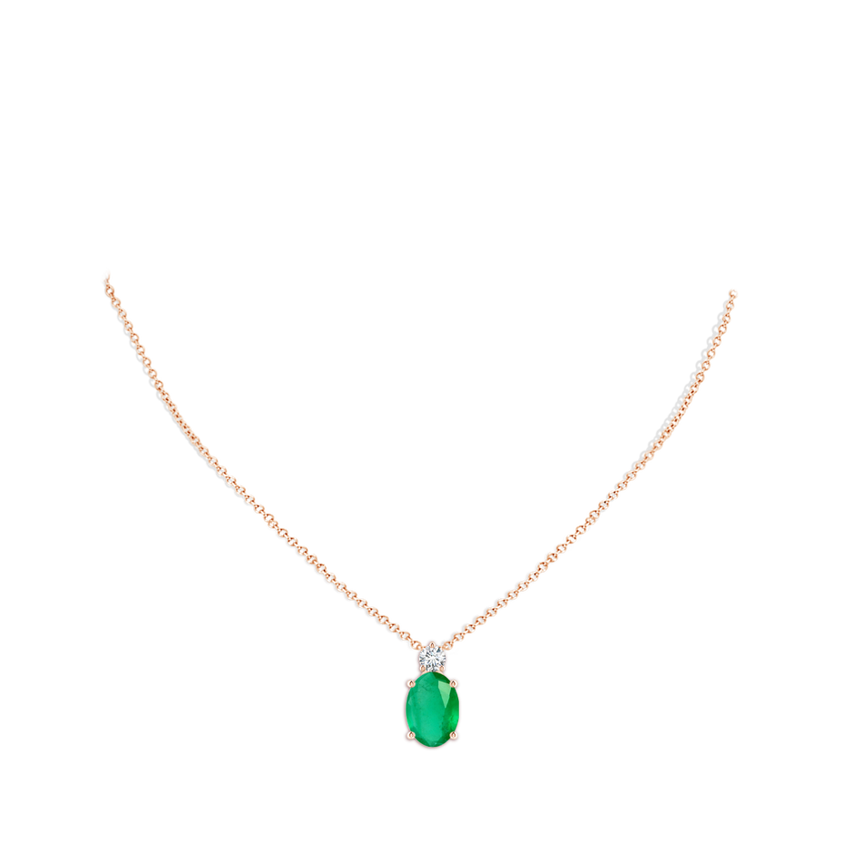 14x10mm A Oval Emerald Solitaire Pendant with Diamond in Rose Gold pen