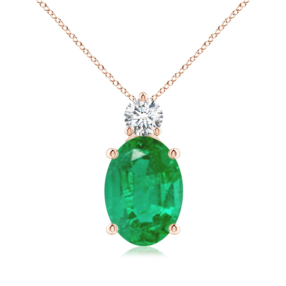 14x10mm AA Oval Emerald Solitaire Pendant with Diamond in Rose Gold 