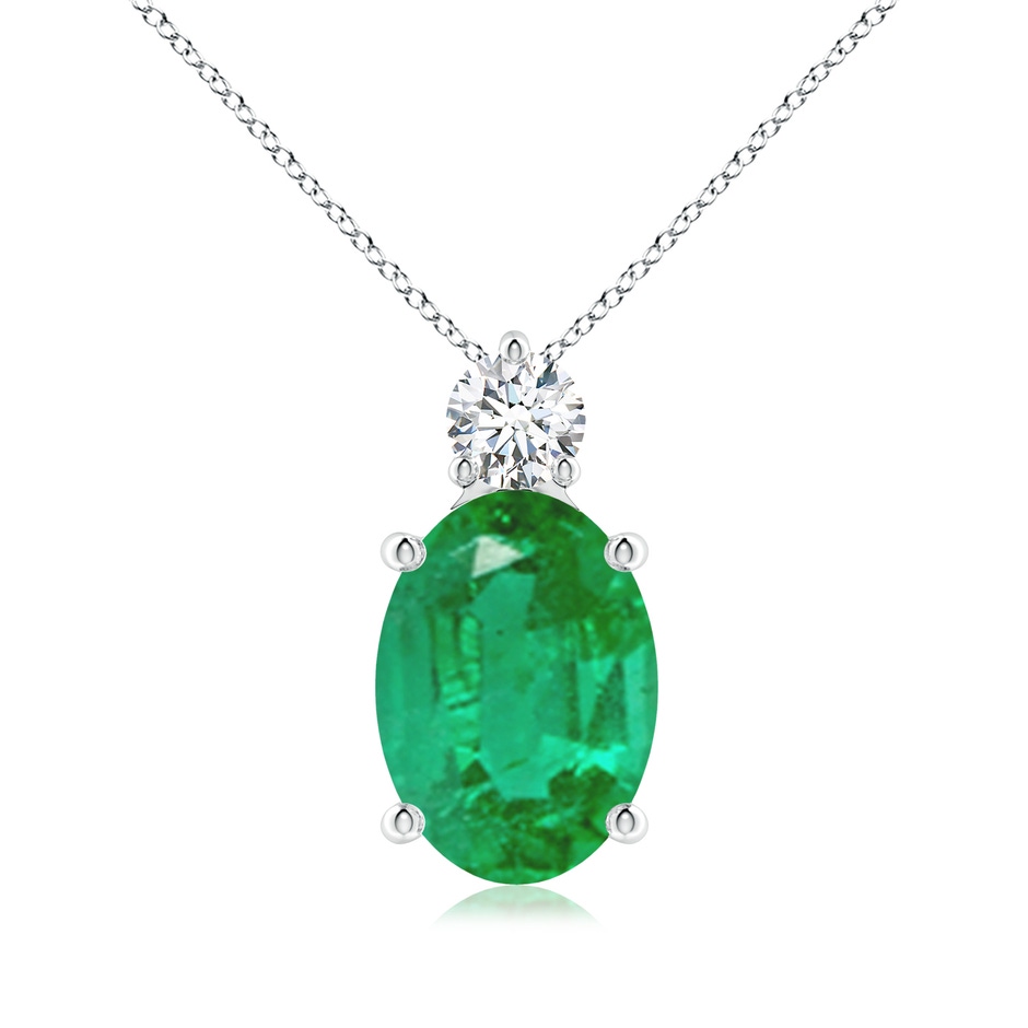 14x10mm AA Oval Emerald Solitaire Pendant with Diamond in S999 Silver 