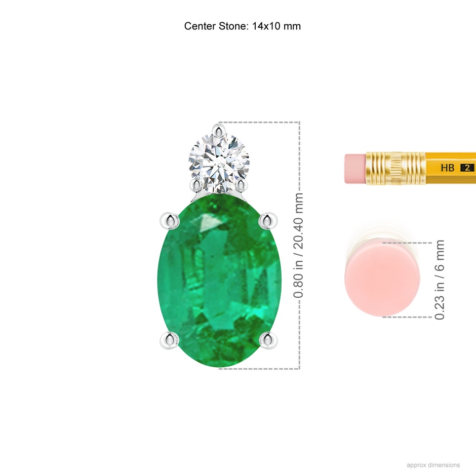 14x10mm AA Oval Emerald Solitaire Pendant with Diamond in S999 Silver ruler