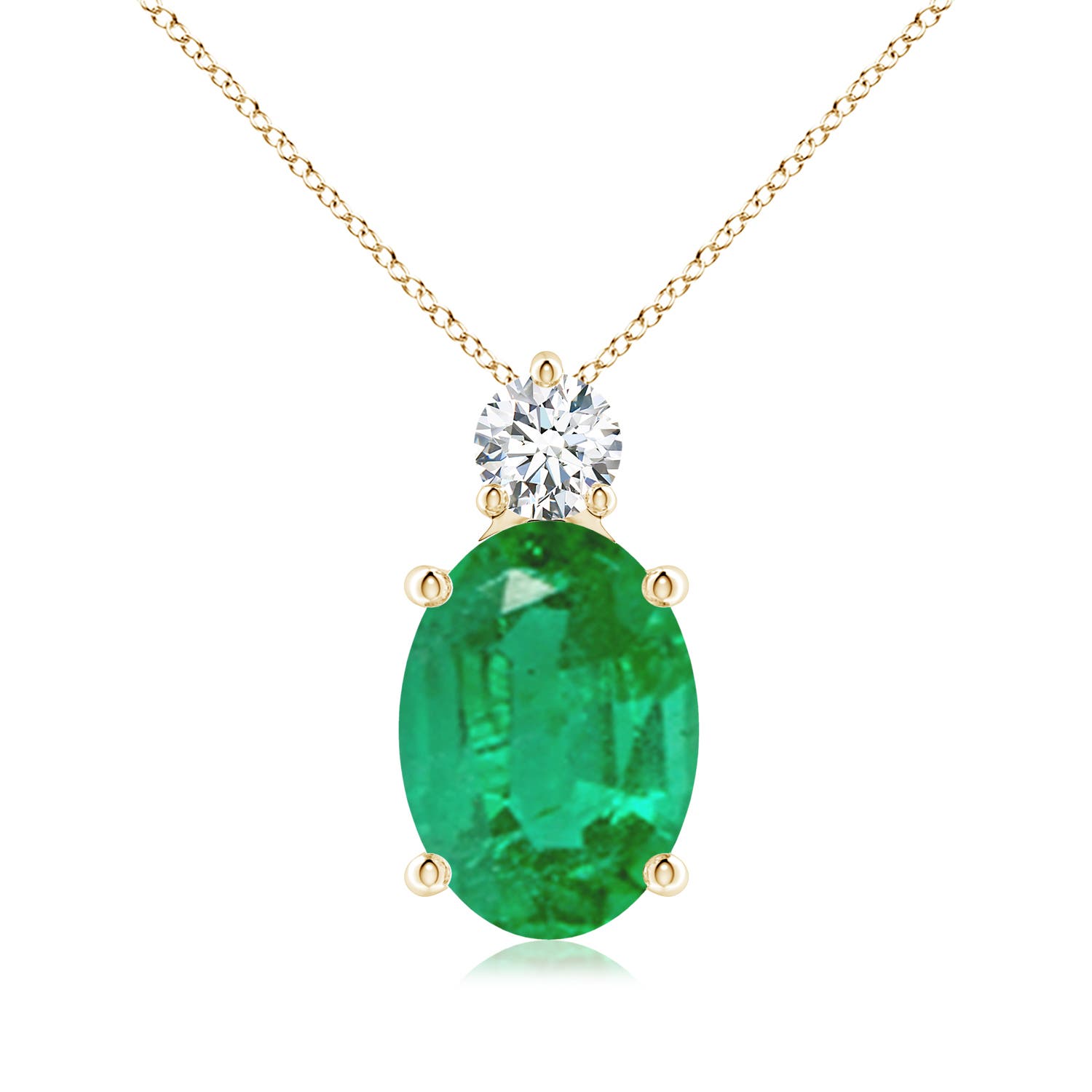 14x10mm AA Oval Emerald Solitaire Pendant with Diamond in Yellow Gold