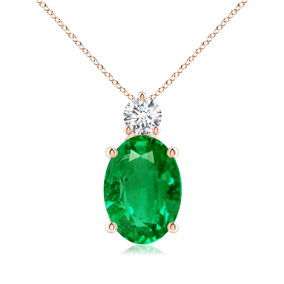 14x10mm AAA Oval Emerald Solitaire Pendant with Diamond in Rose Gold 