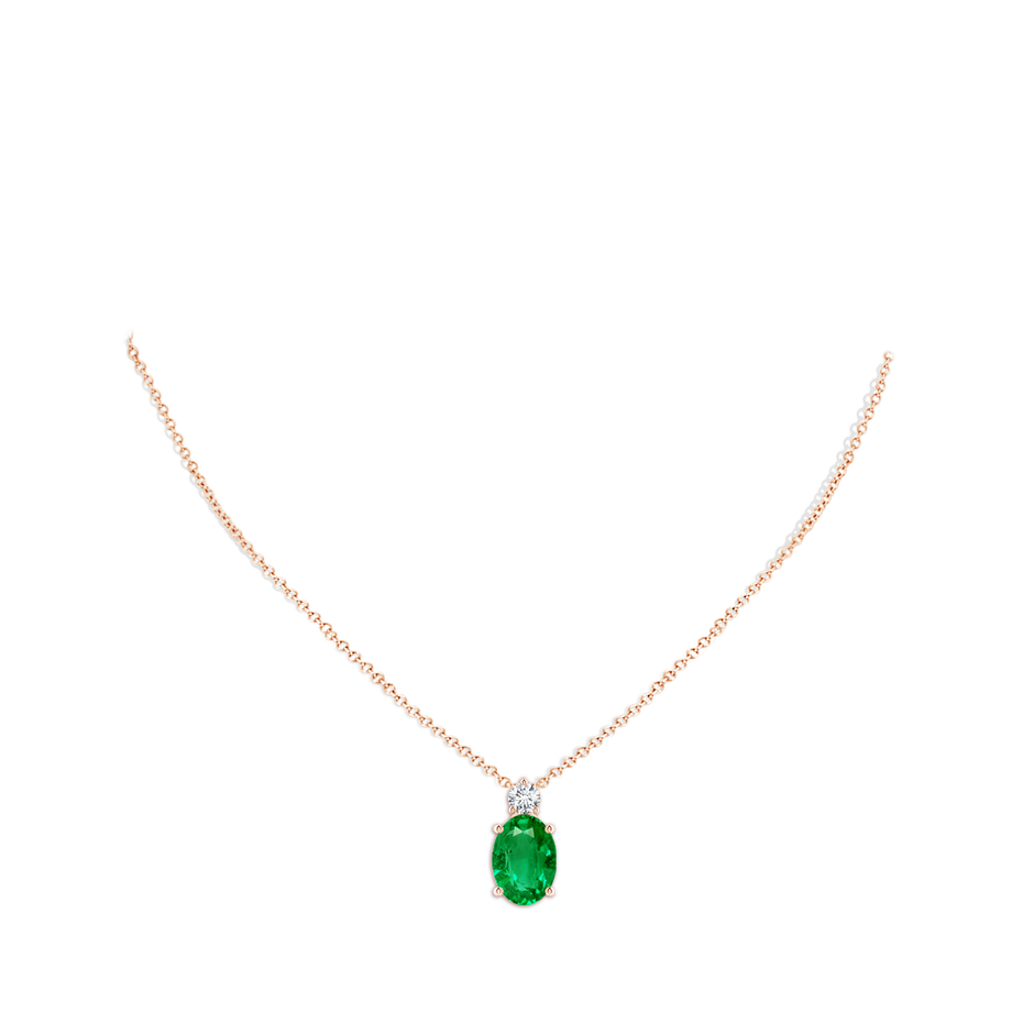 14x10mm AAA Oval Emerald Solitaire Pendant with Diamond in Rose Gold pen