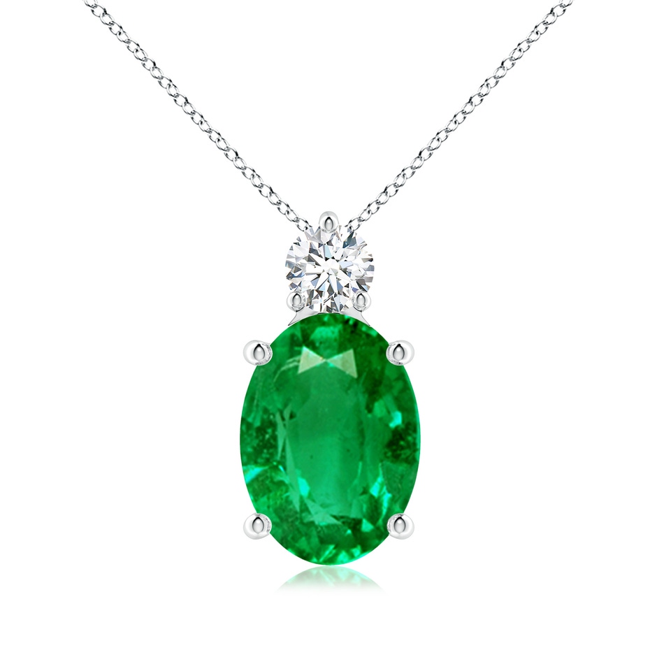 14x10mm AAA Oval Emerald Solitaire Pendant with Diamond in S999 Silver 