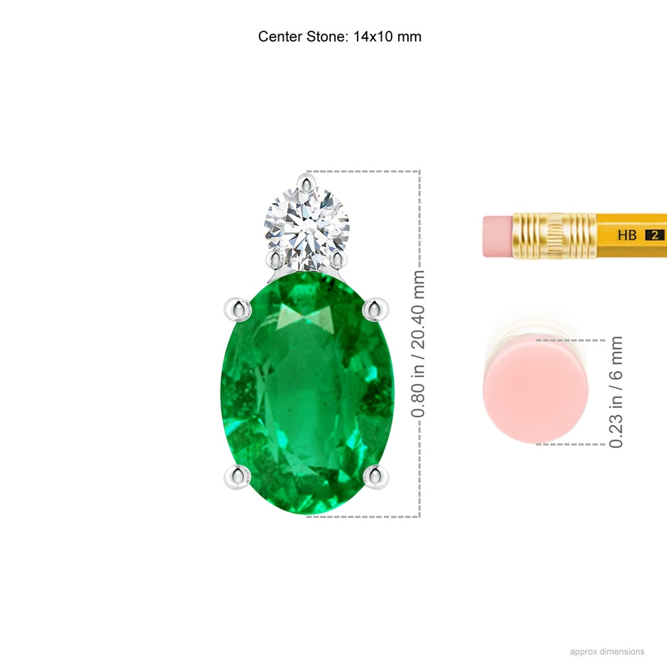 14x10mm AAA Oval Emerald Solitaire Pendant with Diamond in S999 Silver ruler