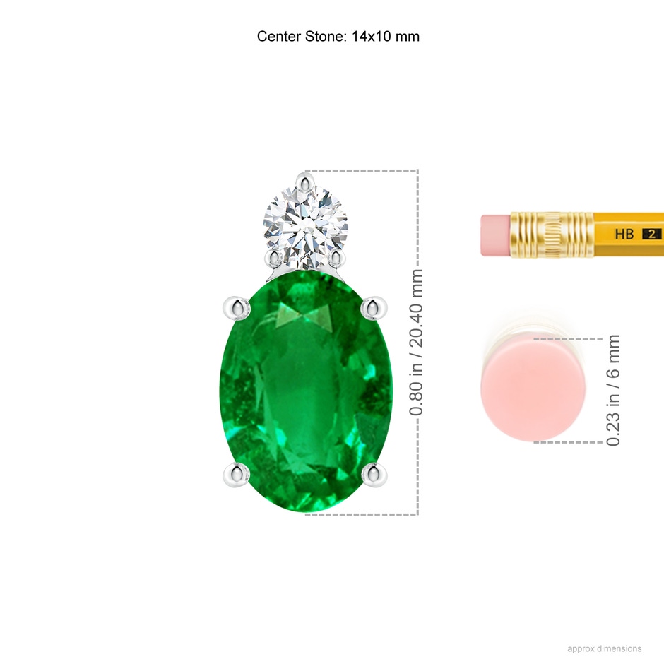 14x10mm AAAA Oval Emerald Solitaire Pendant with Diamond in P950 Platinum ruler