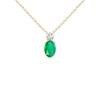 6x4mm A Oval Emerald Solitaire Pendant with Diamond in Yellow Gold