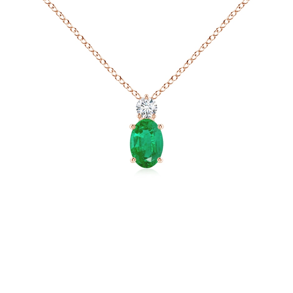 6x4mm AA Oval Emerald Solitaire Pendant with Diamond in Rose Gold 