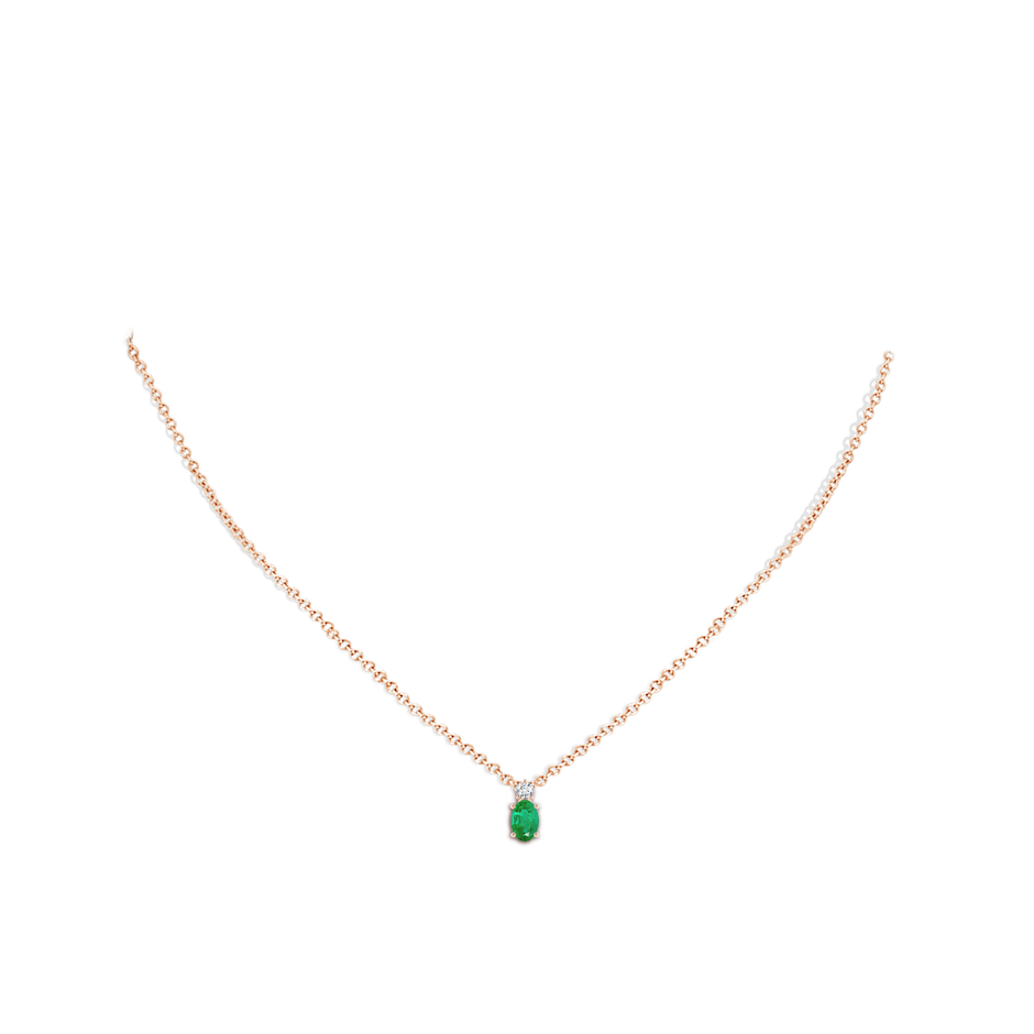6x4mm AA Oval Emerald Solitaire Pendant with Diamond in Rose Gold pen