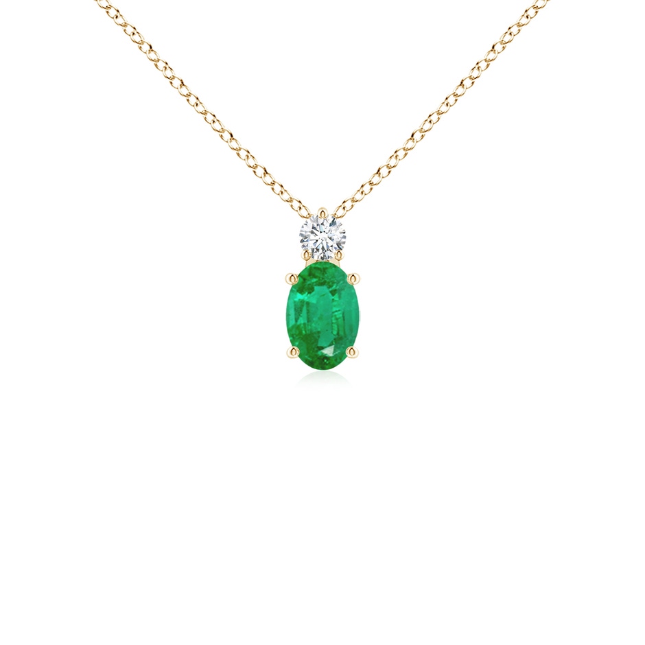 6x4mm AA Oval Emerald Solitaire Pendant with Diamond in Yellow Gold 