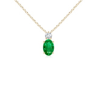 6x4mm AAA Oval Emerald Solitaire Pendant with Diamond in 10K Yellow Gold