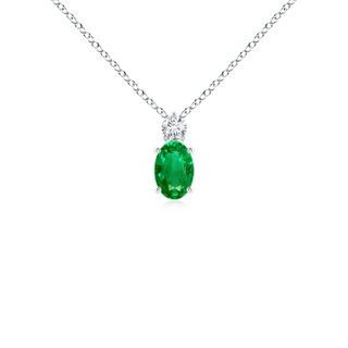 6x4mm AAA Oval Emerald Solitaire Pendant with Diamond in 9K White Gold