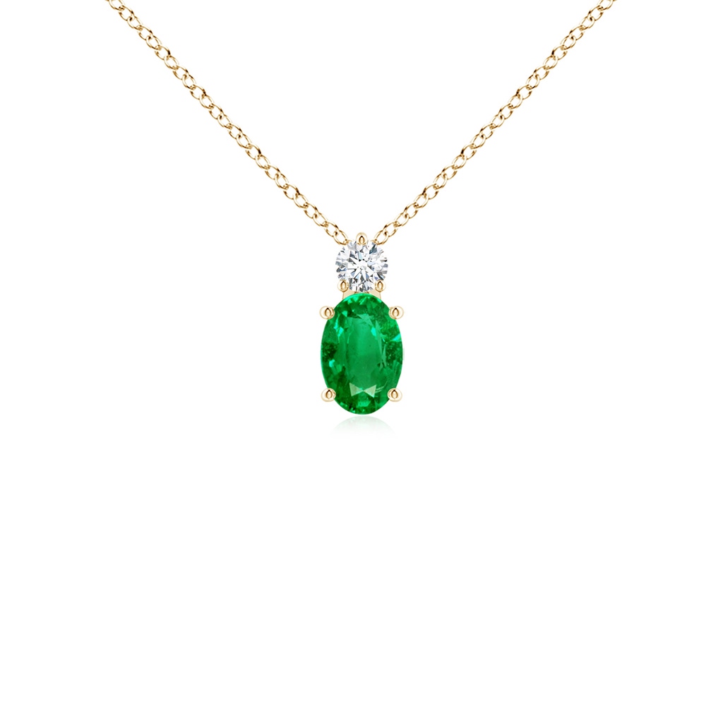 6x4mm AAA Oval Emerald Solitaire Pendant with Diamond in 9K Yellow Gold 