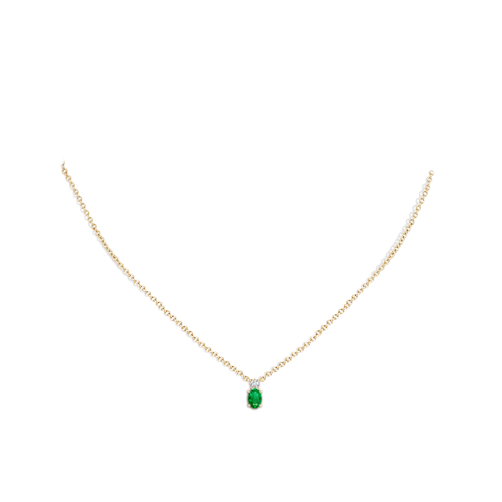 6x4mm AAA Oval Emerald Solitaire Pendant with Diamond in 9K Yellow Gold pen