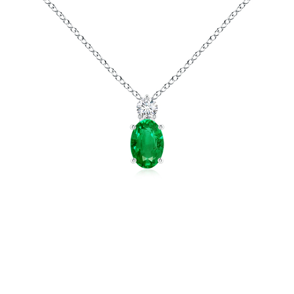 6x4mm AAA Oval Emerald Solitaire Pendant with Diamond in P950 Platinum 