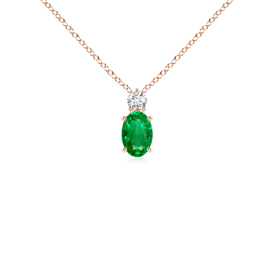 6x4mm AAA Oval Emerald Solitaire Pendant with Diamond in Rose Gold 