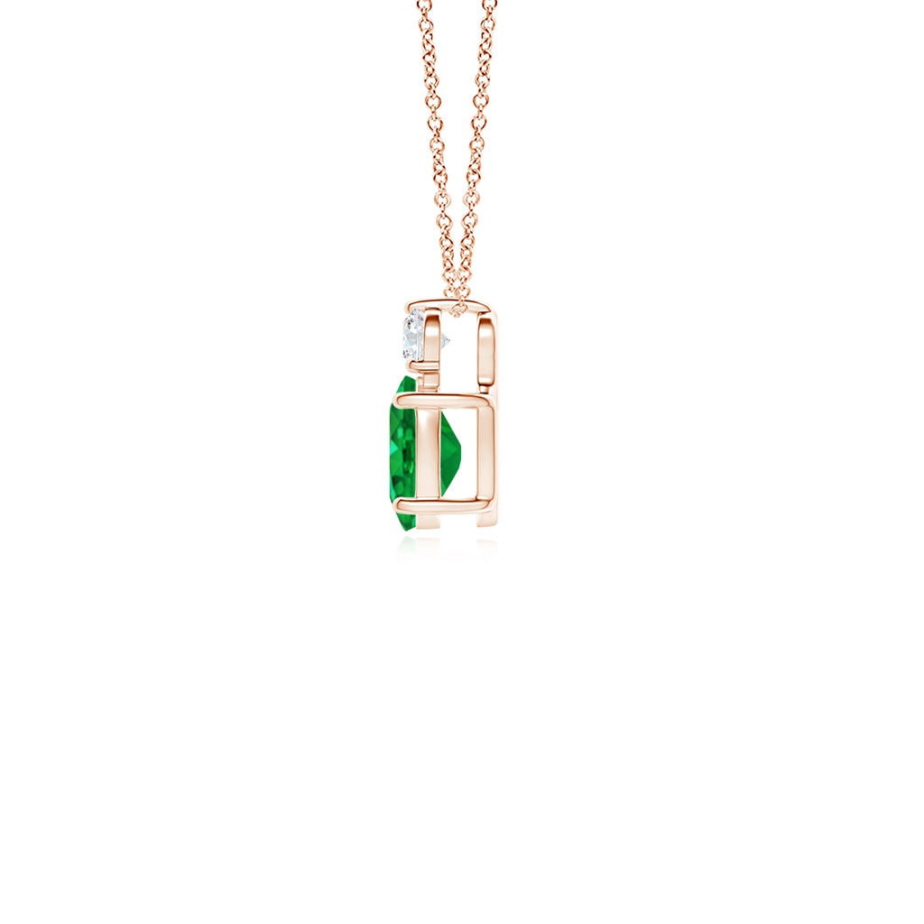 6x4mm AAA Oval Emerald Solitaire Pendant with Diamond in Rose Gold Side 199