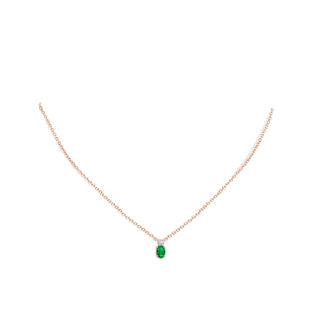6x4mm AAA Oval Emerald Solitaire Pendant with Diamond in Rose Gold pen