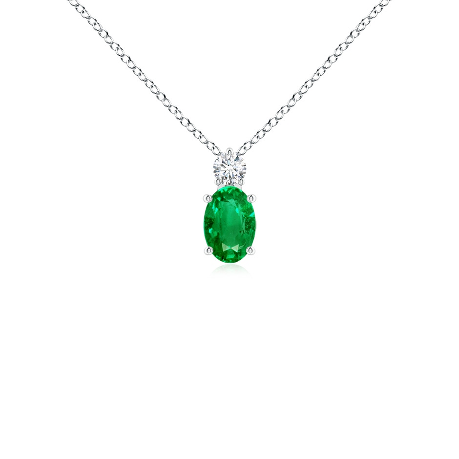 6x4mm AAA Oval Emerald Solitaire Pendant with Diamond in White Gold 