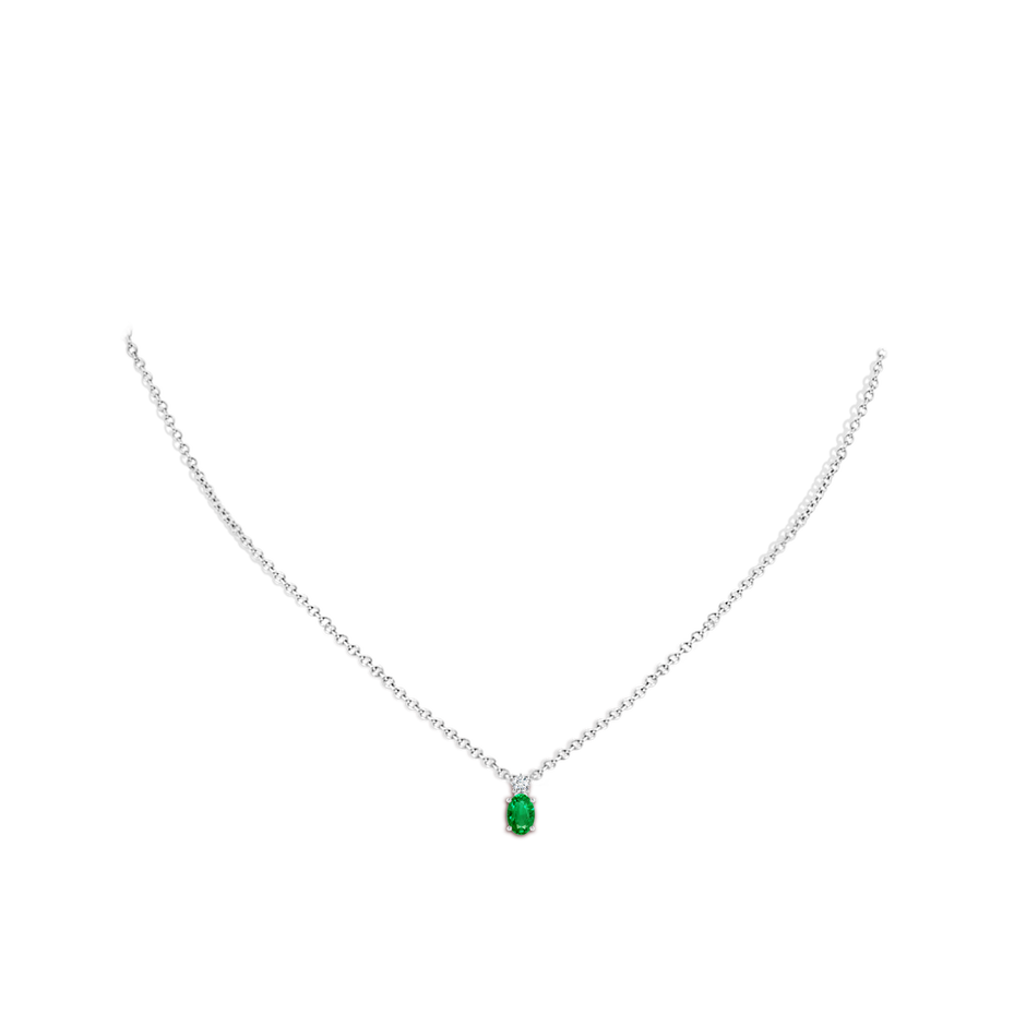 6x4mm AAA Oval Emerald Solitaire Pendant with Diamond in White Gold pen